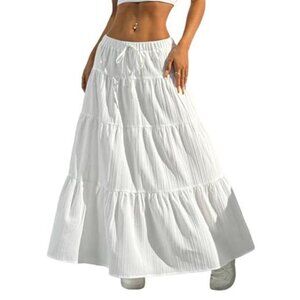 Womens Boho Maxi Skirt Flowy Ruffle Long Skirt Beach Vacation Summer Outfit